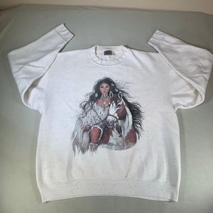 vintage native Indian American woman lady horse sweater carol martin art